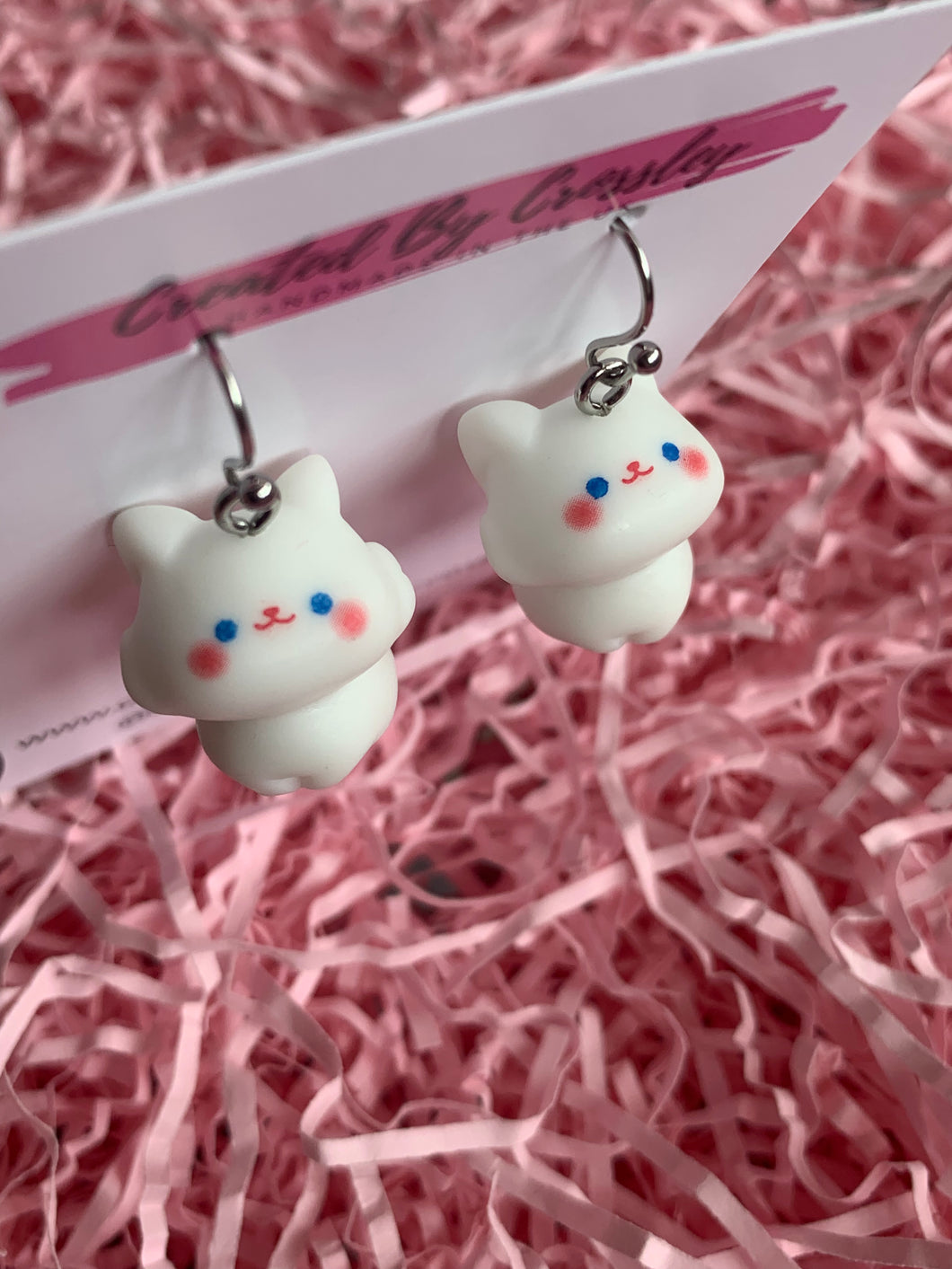 White Cat Charm Earrings