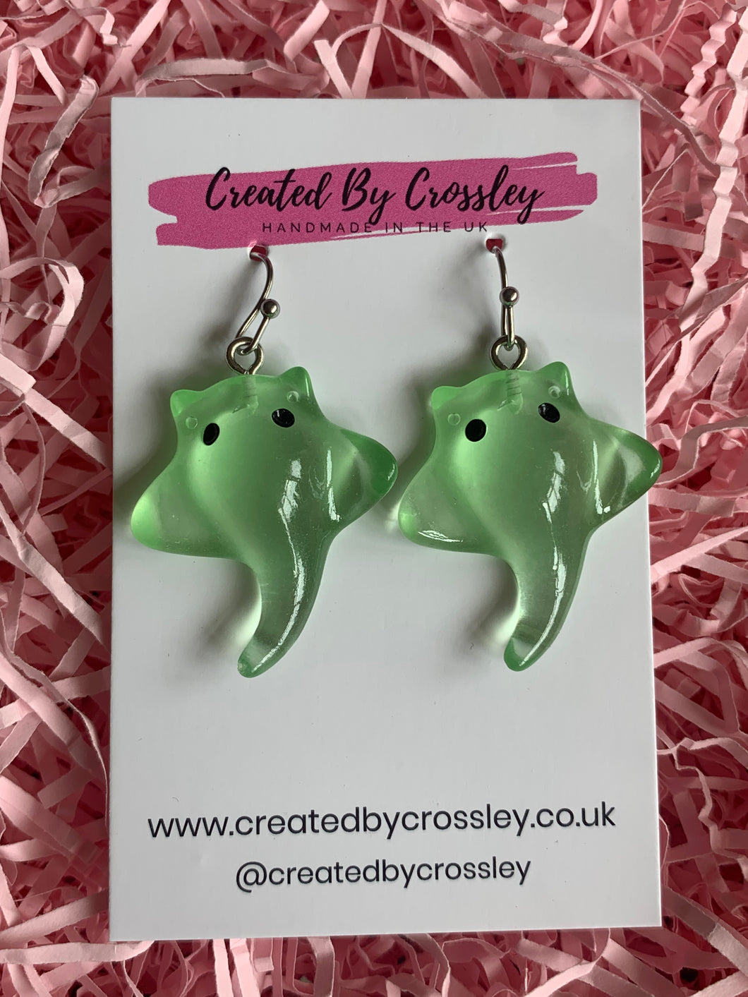 Green Sting Ray Charm Earrings