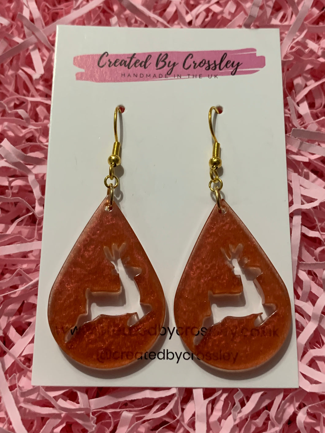 Reindeer Teardrop Resin Earrings