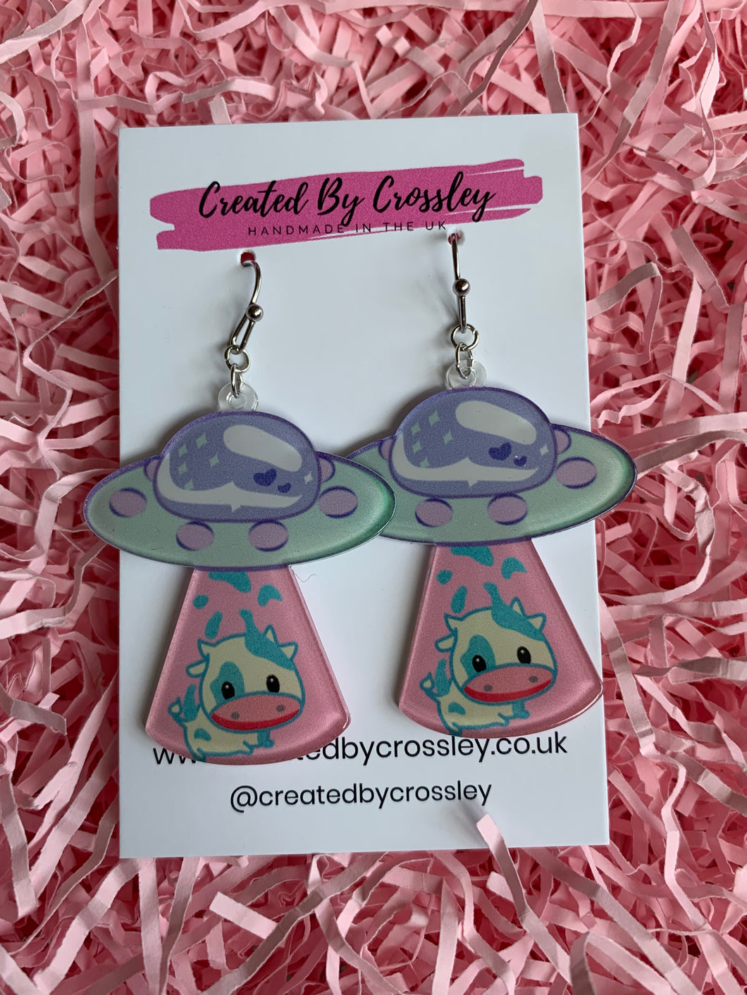 Cow Alien Abduction Charm Earrings