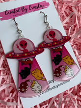 Load image into Gallery viewer, Cat Alien Abduction Charm Earrings
