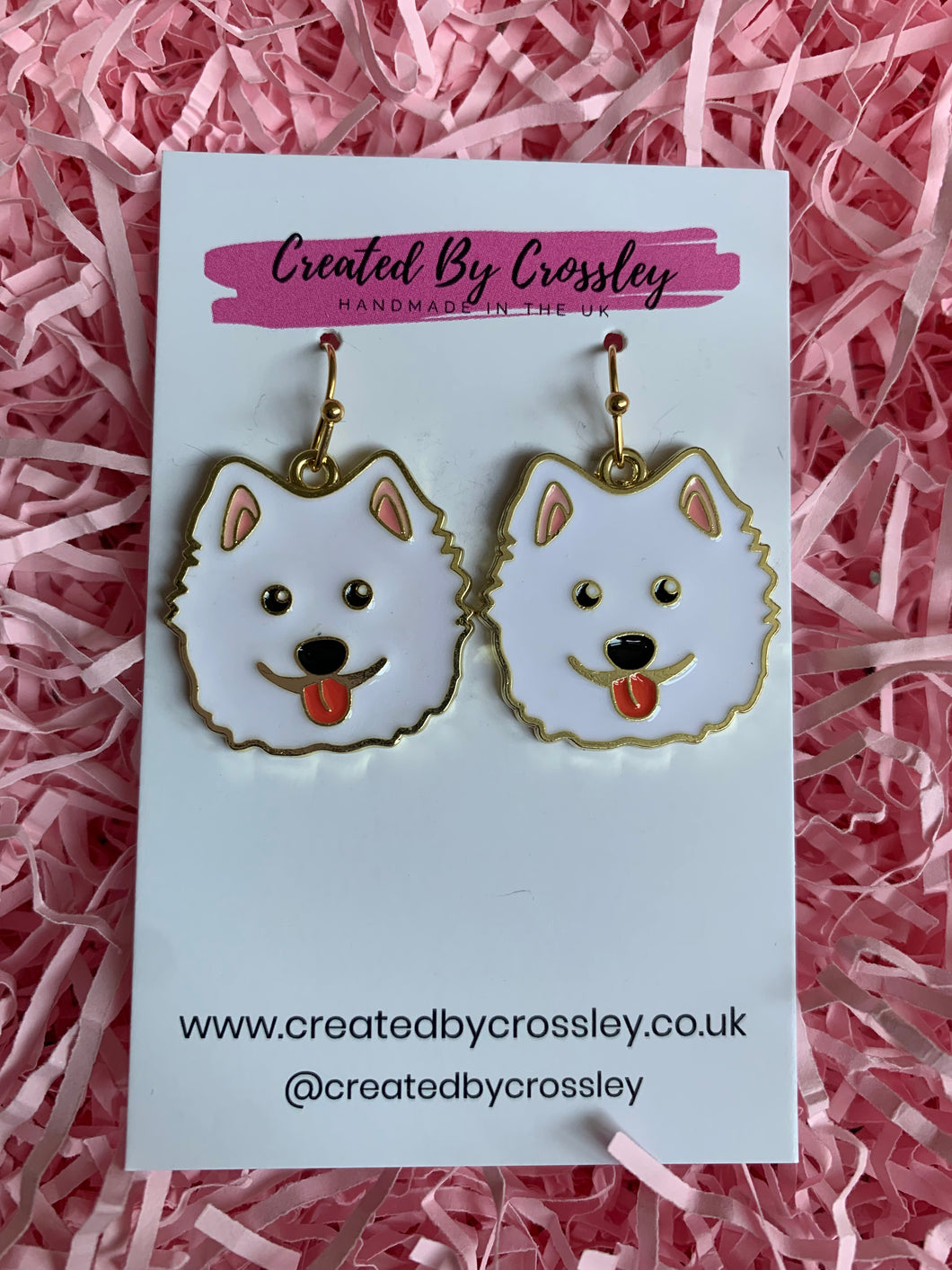 White Dog Charm Earrings