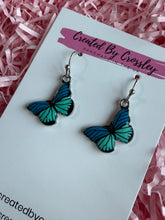 Load image into Gallery viewer, Blue Butterfly Charm Earrings

