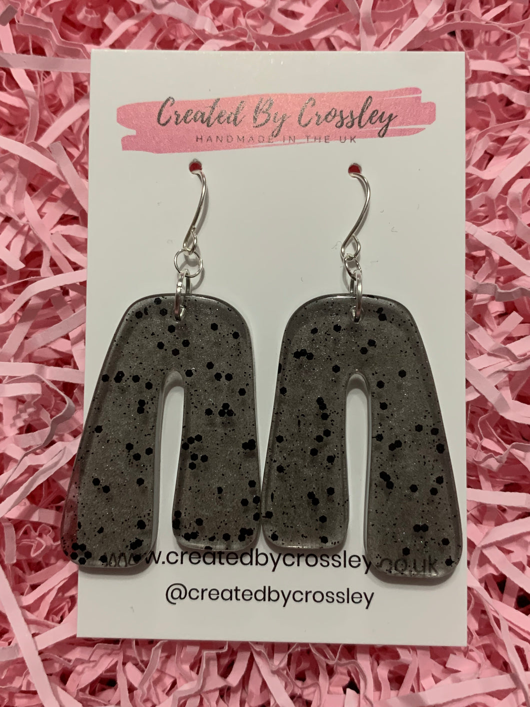 Black Glitter Arch Resin Earrings