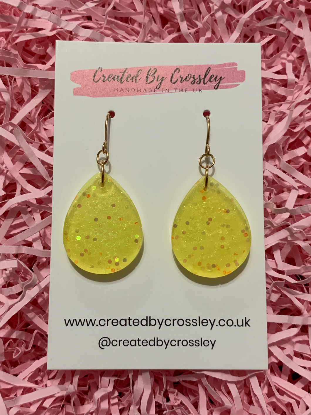 Sparkly Yellow Teardrop Resin Earrings