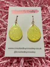 Load image into Gallery viewer, Sparkly Yellow Teardrop Resin Earrings
