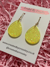 Load image into Gallery viewer, Sparkly Yellow Teardrop Resin Earrings
