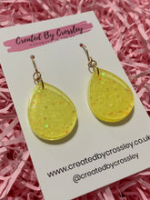 Load image into Gallery viewer, Sparkly Yellow Teardrop Resin Earrings
