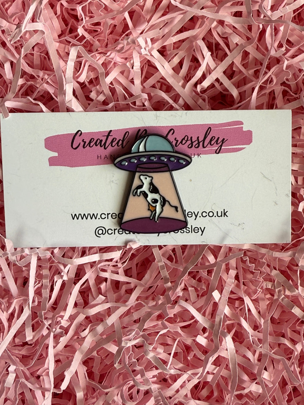 Cow abduction pin badge