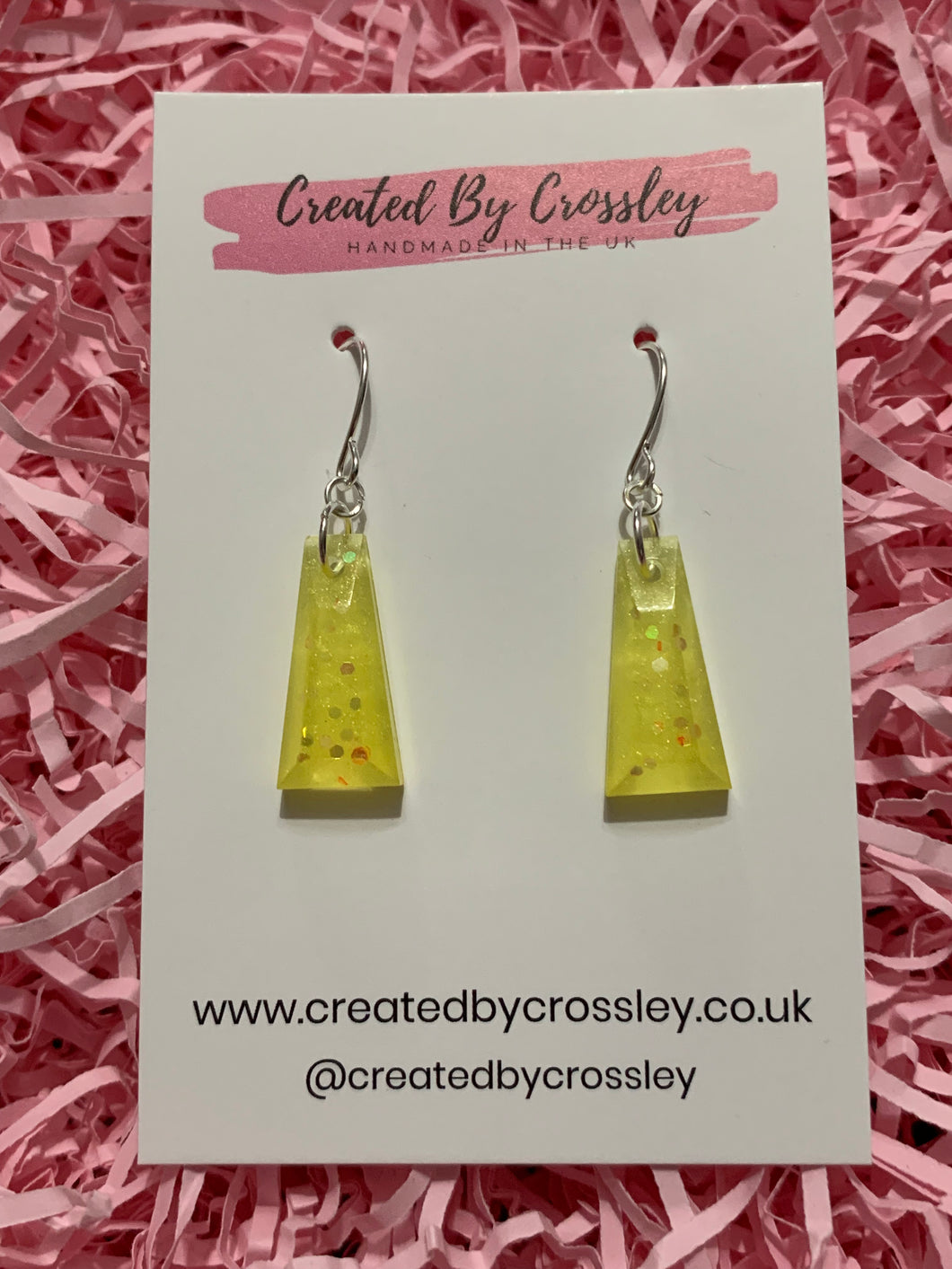 Yellow Glitter Dangle Resin Earrings