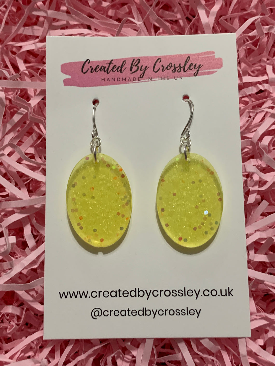 Yellow Glitter Oval Resin Earrings