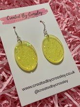 Load image into Gallery viewer, Yellow Glitter Oval Resin Earrings

