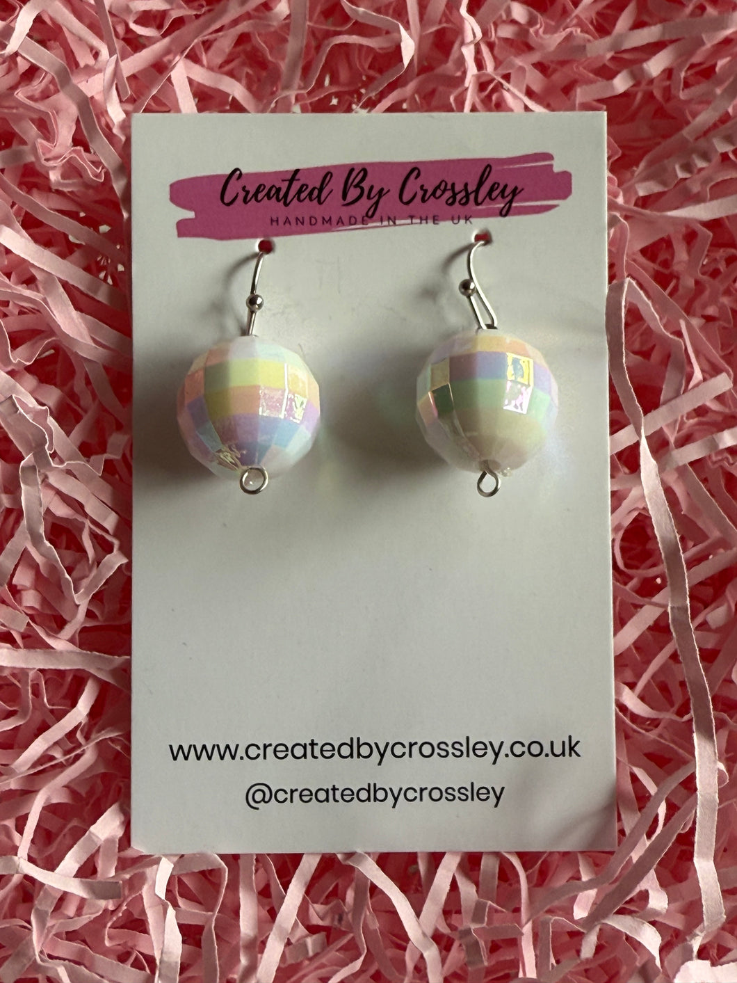 White Disco Ball Charm Earrings