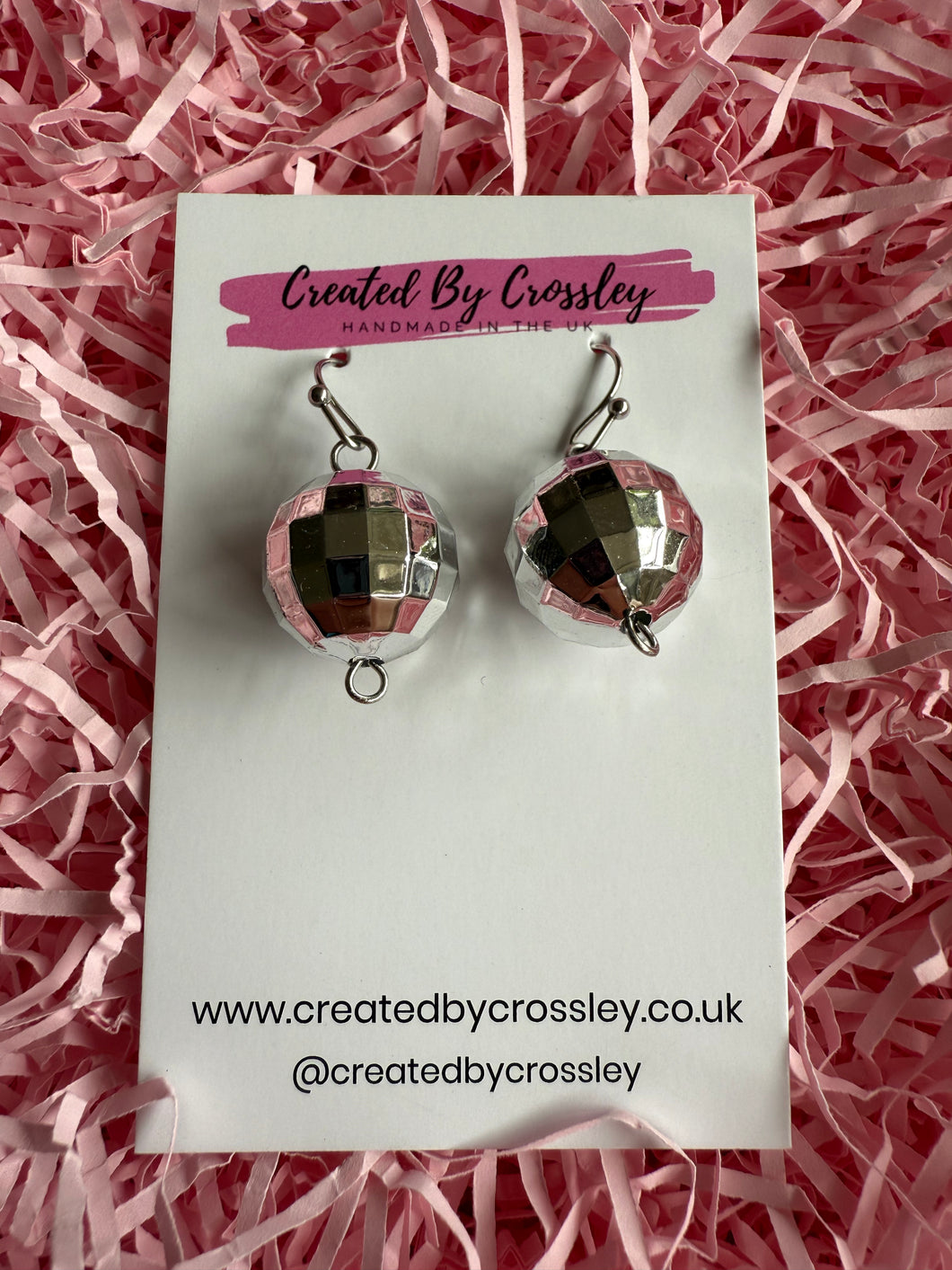 Silver Disco Ball Charm Earrings