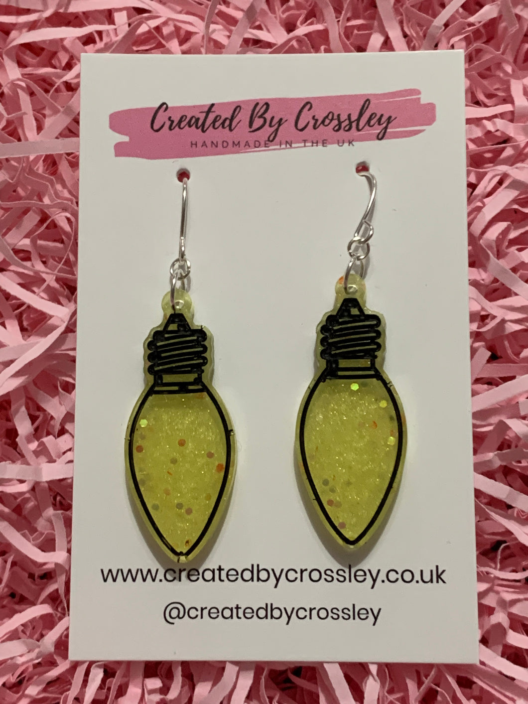 Yellow Sparkly Lightbulb Resin Earrings