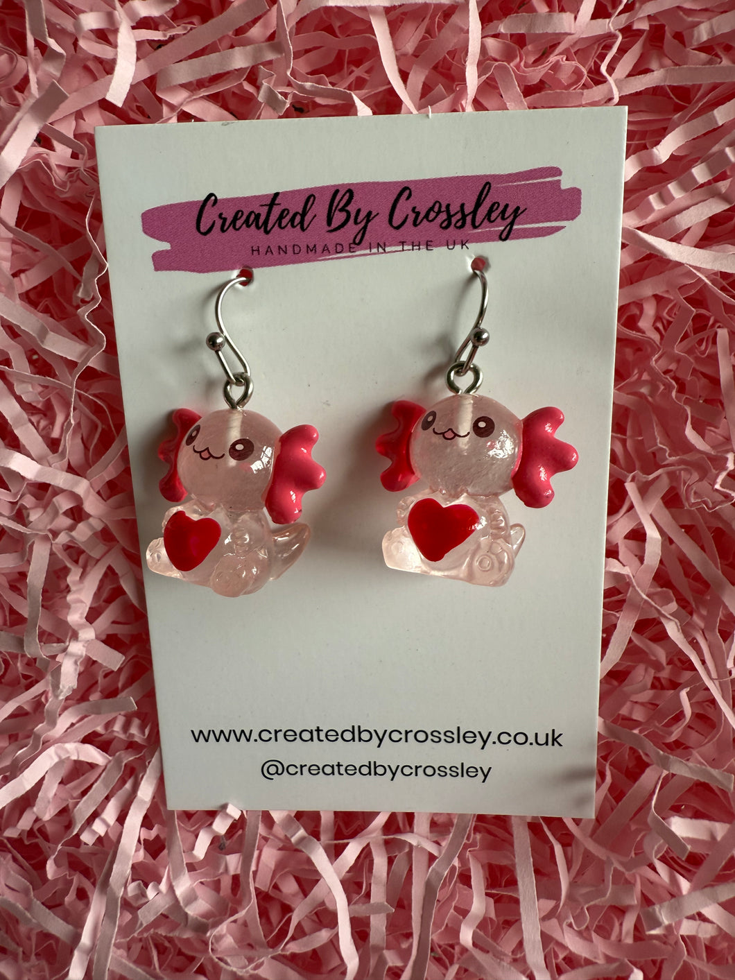 Heart Axolotl Charm Earrings