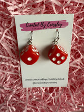 Load image into Gallery viewer, Red Dice Charm Earrings
