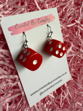 Load image into Gallery viewer, Red Dice Charm Earrings
