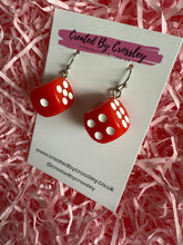 Load image into Gallery viewer, Red Dice Charm Earrings
