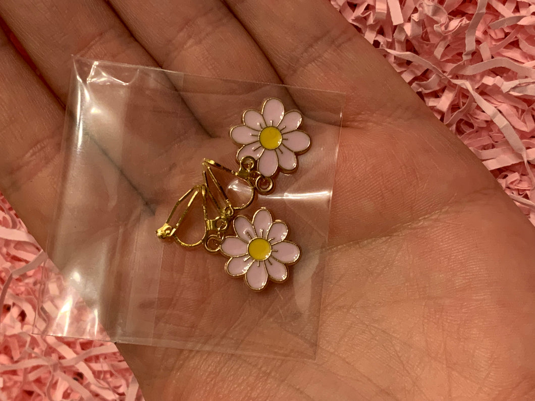Pink Daisy Clip On Earrings