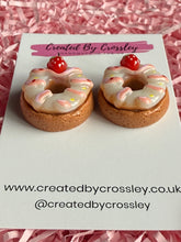Load image into Gallery viewer, Strawberry Doughnut Charm Earrings
