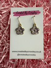 Load image into Gallery viewer, Purple Flower Charm Earrings
