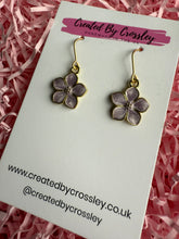 Load image into Gallery viewer, Purple Flower Charm Earrings
