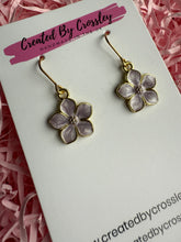 Load image into Gallery viewer, Purple Flower Charm Earrings

