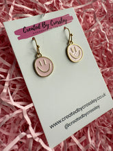 Load image into Gallery viewer, Pink Happy Face Charm Earrings

