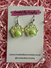 Load image into Gallery viewer, Green Paw Charm Earrings
