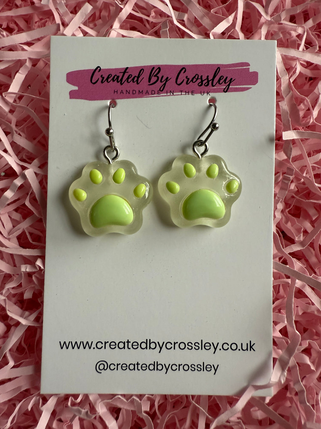 Green Paw Charm Earrings