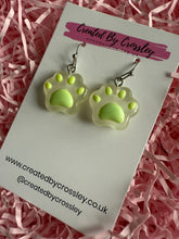 Load image into Gallery viewer, Green Paw Charm Earrings

