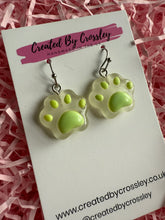 Load image into Gallery viewer, Green Paw Charm Earrings

