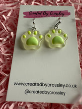 Load image into Gallery viewer, Green Paw Charm Earrings

