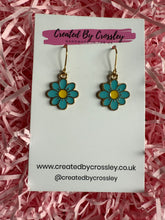 Load image into Gallery viewer, Light Blue Daisy Charm Earrings

