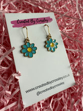 Load image into Gallery viewer, Light Blue Daisy Charm Earrings

