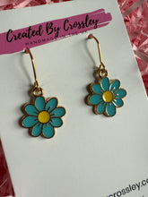 Load image into Gallery viewer, Light Blue Daisy Charm Earrings
