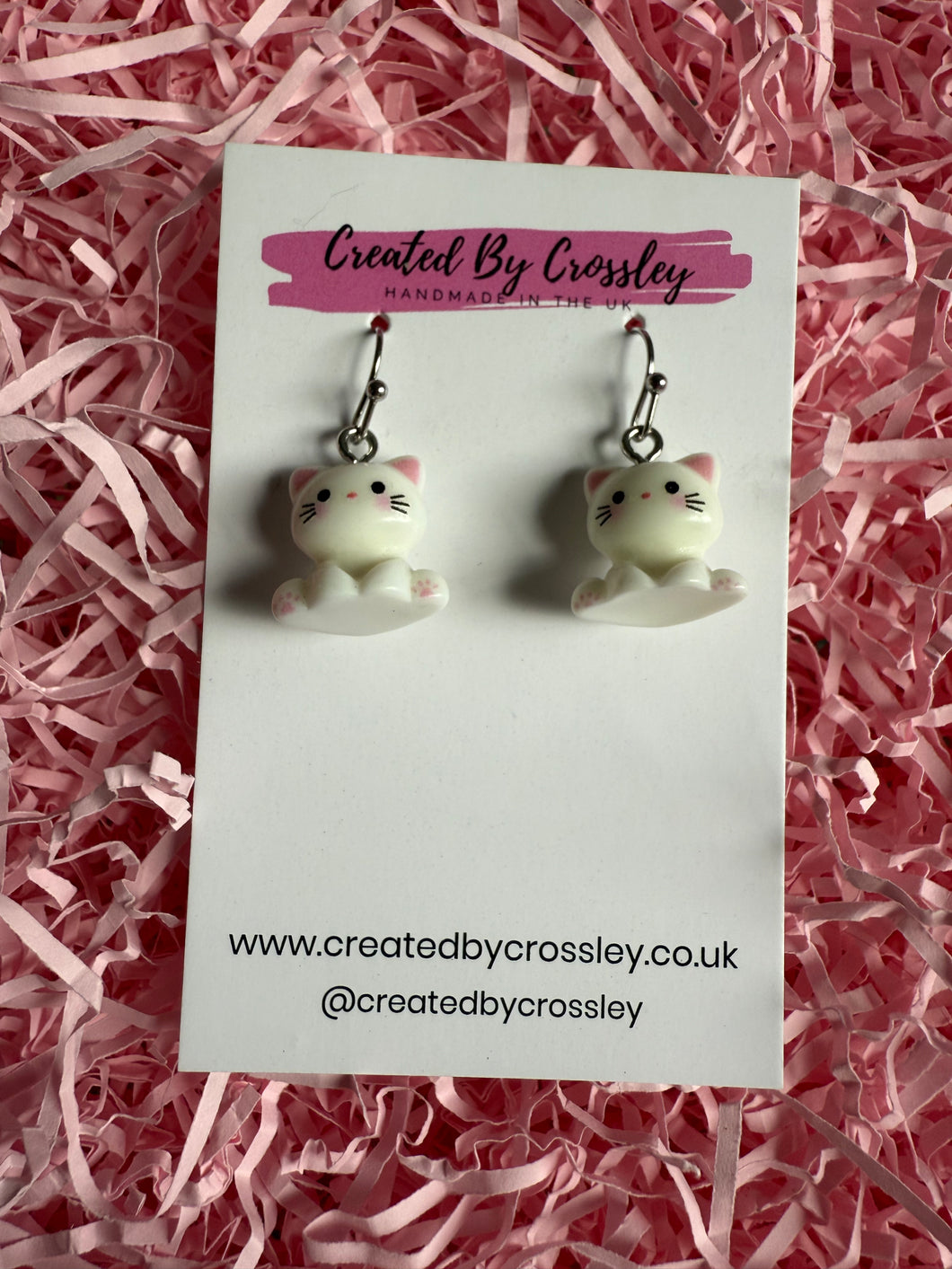 White Cat Charm Earrings