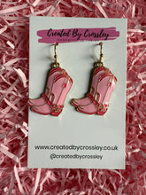 Load image into Gallery viewer, Pink Cowboy Boot Charm Earrings
