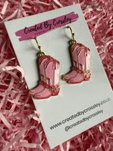 Load image into Gallery viewer, Pink Cowboy Boot Charm Earrings
