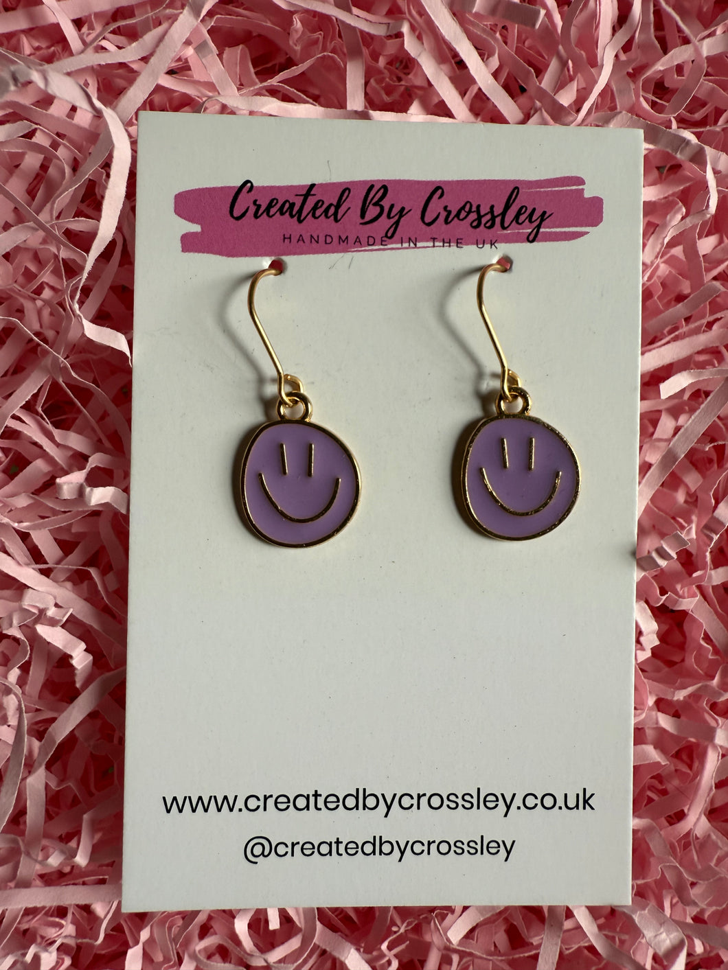 Purple Happy Face Charm Earrings