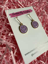 Load image into Gallery viewer, Purple Happy Face Charm Earrings
