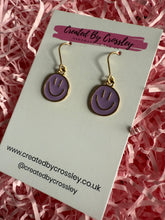 Load image into Gallery viewer, Purple Happy Face Charm Earrings
