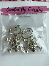Load image into Gallery viewer, Skull and Cross Bones Clip On Earrings
