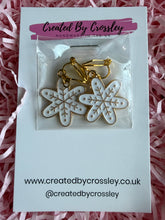 Load image into Gallery viewer, Large Snowflake Clip On Earrings
