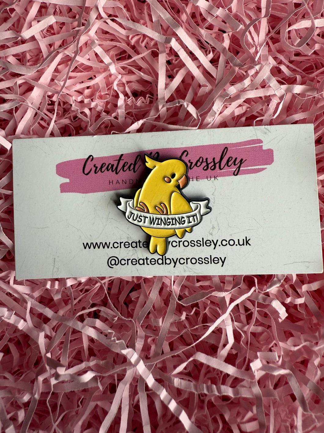 Just Winging It Bird Pin Badge