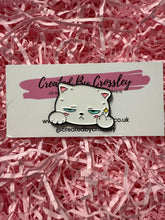 Load image into Gallery viewer, Grumpy White Cat Pin Badge
