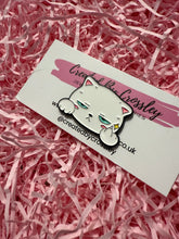 Load image into Gallery viewer, Grumpy White Cat Pin Badge
