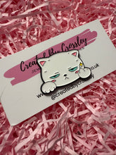 Load image into Gallery viewer, Grumpy White Cat Pin Badge
