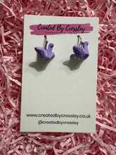 Load image into Gallery viewer, Purple Crane Charm Earrings
